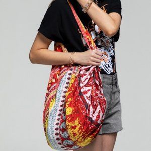Boho Tote bag shoulder handbag sling tie-dye bag orange white summer bag